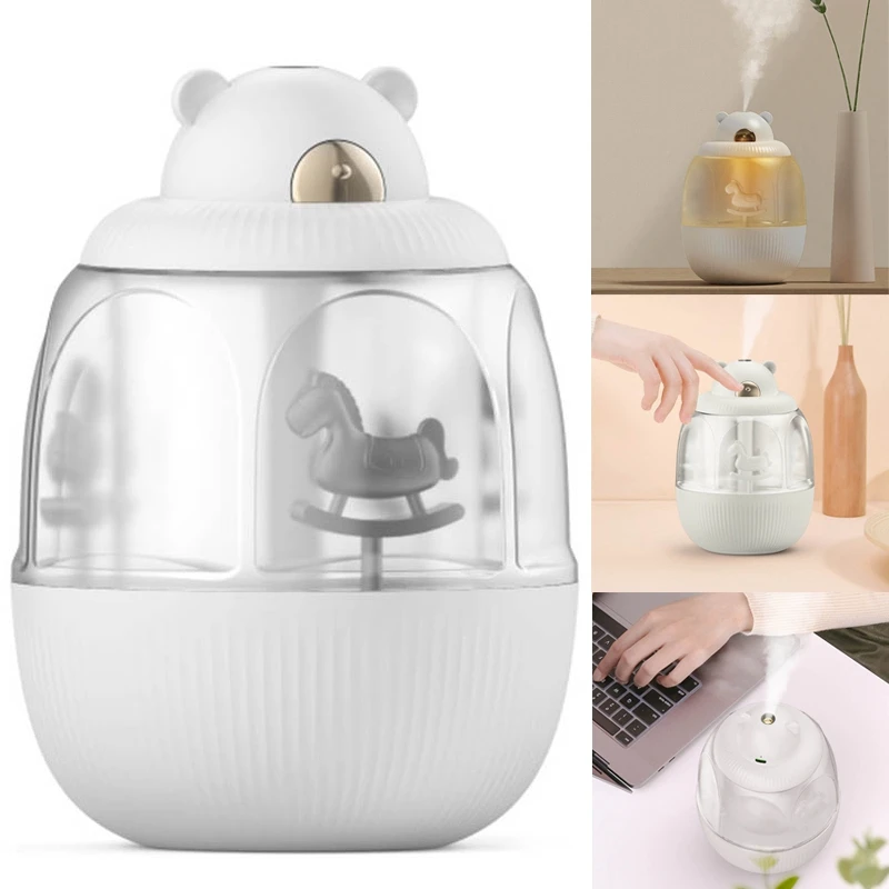 Carousel Music Box Humidifier พร้อมไฟ LED สีสันสดใส Air Humidifier Aroma Diffusers