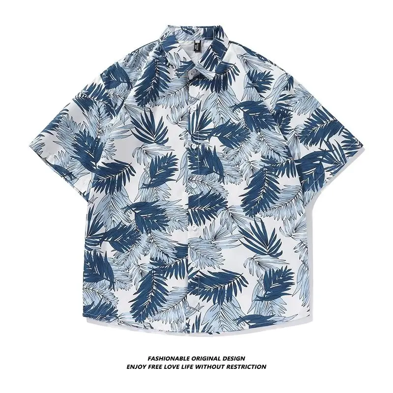 2024 Summer fashion label full print short sleeved floral shirt for men, loose fitting couple, Hawaiian style versatile shirt