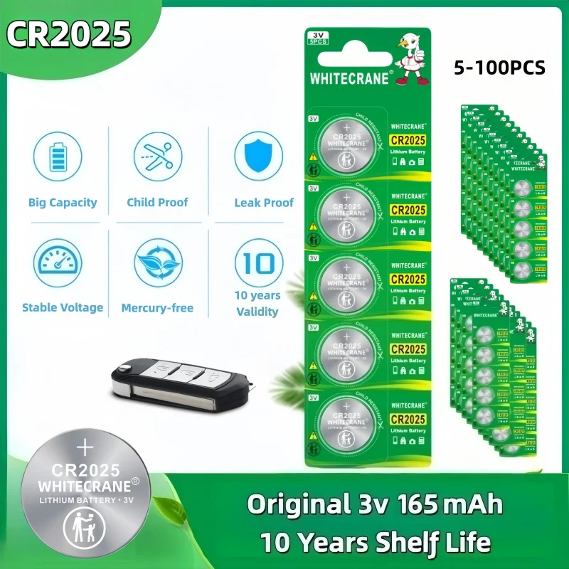 

5-100 Packs CR2025 3V Lithium Battery Button Battery Coin Cell for Watches Toys Calculators BR2025 DL2025 LM2025 Long Life Power