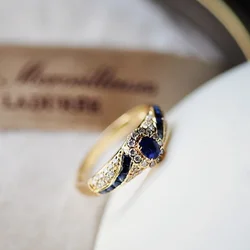 Trendy Oval Inlaid White Blue Zircon Rings Elegant Gold Color Party Bridal Wedding Rings for Women Engagement Jewelry