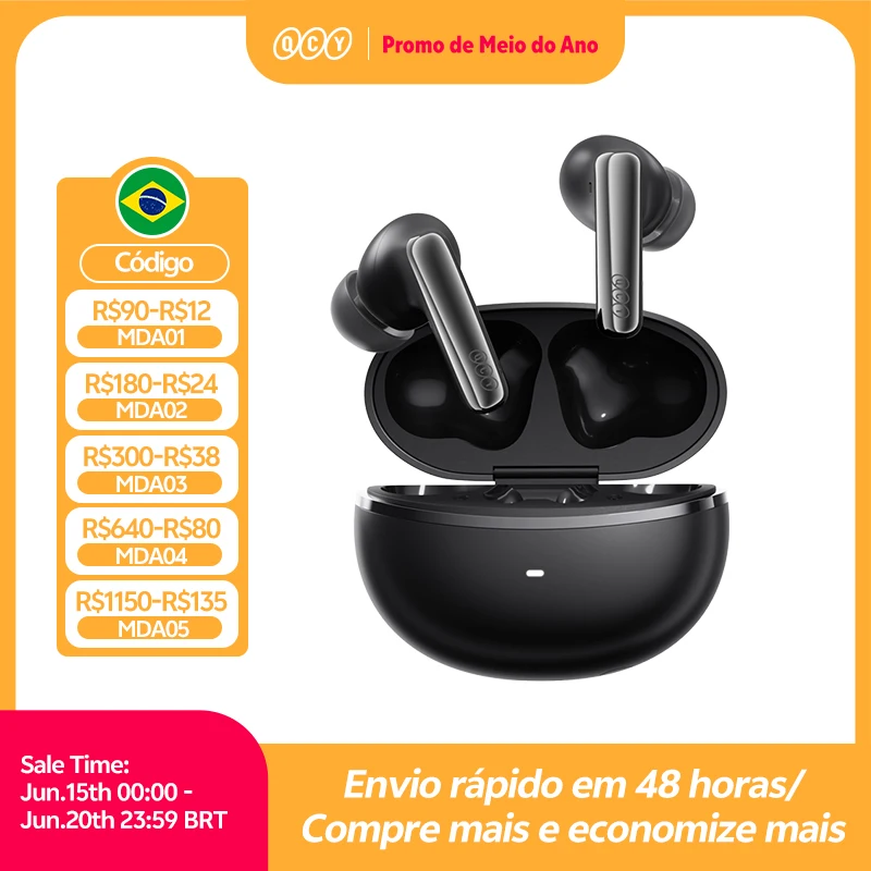 QCY MeloBuds N70 Fones de ouvido sem fio ANC Bluetooth 6.0 com cancelamento de ruído adaptativo LDAC, áudio de alta resolução, 6 microfones ENC, 50 horas de reprodução, carregamento sem fio, detecção intra-auricular