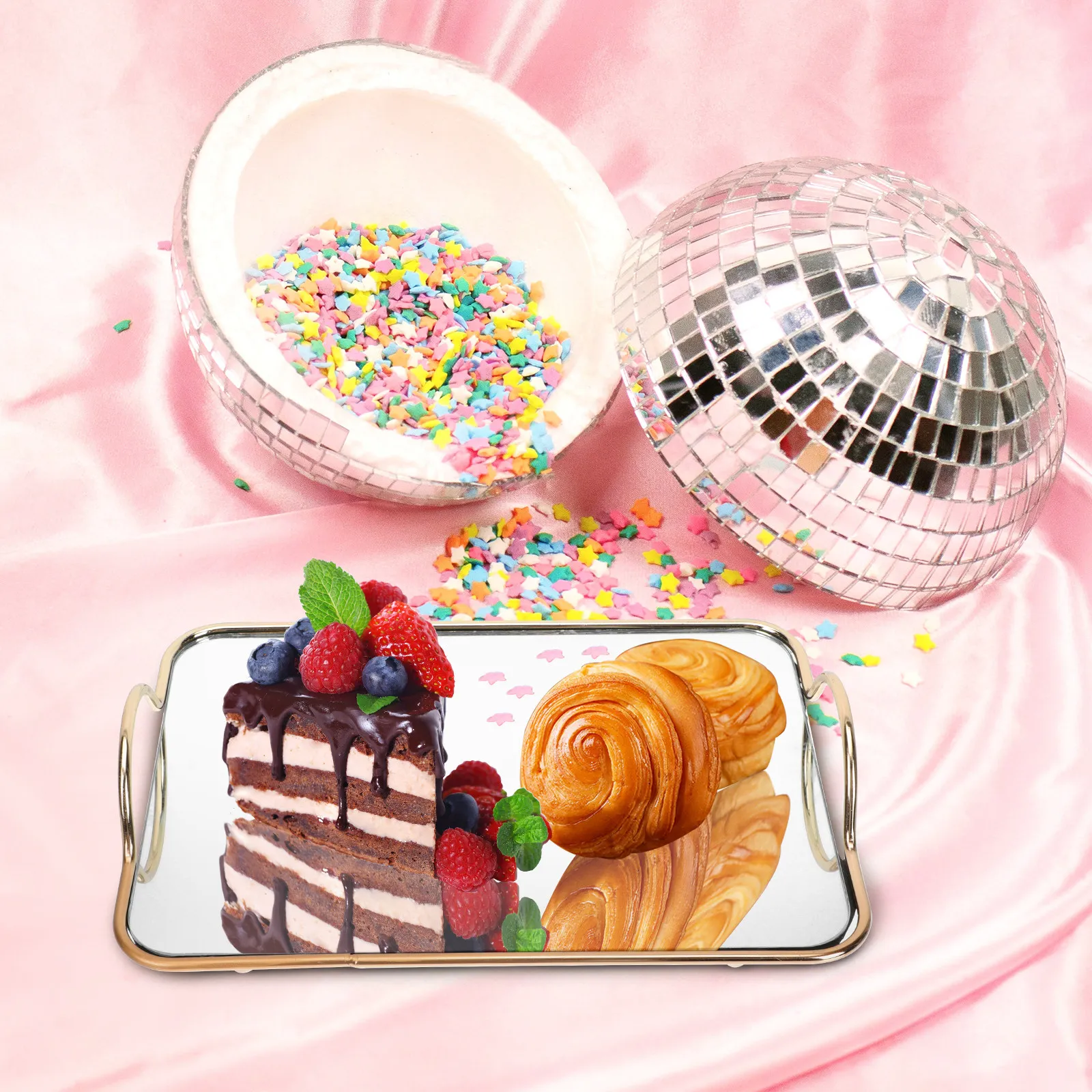1Pcs Iron Cake Holder Mirror Surface Decorative Pastry Display Rack for Birthday Wedding Party Decorative Baking Holder