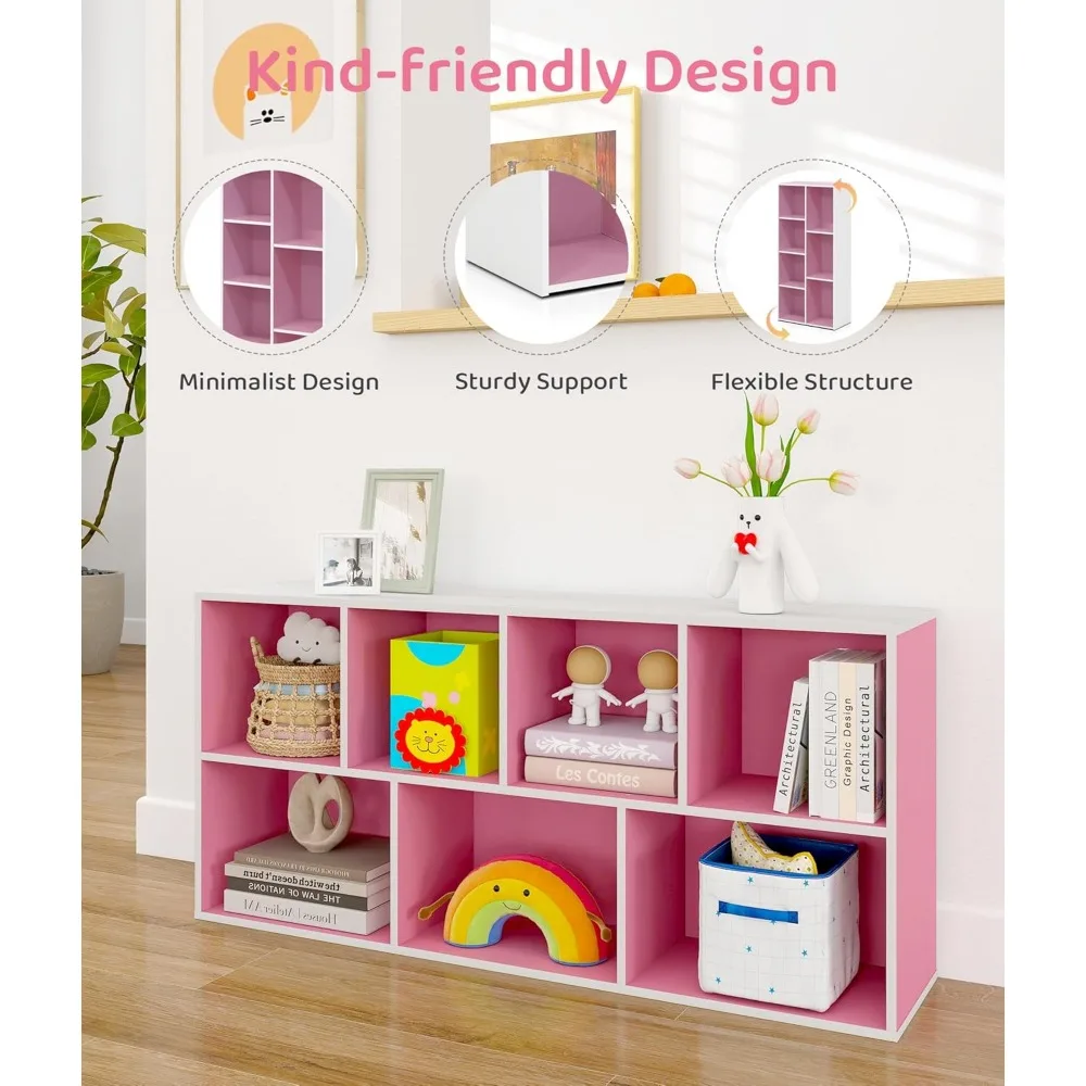 وحدة تخزين 7 مكعبات مستوحاة من مونتيسوري مع رف كتب لغرفة لعب الأطفال والفصول الدراسية، وردي #4