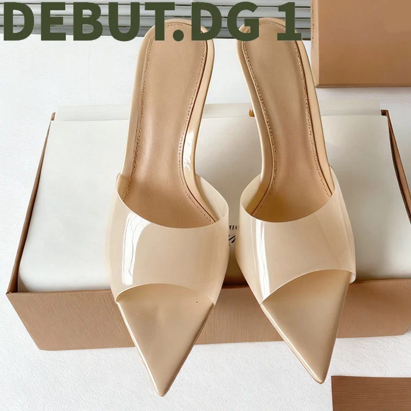 Transparent Open-Toe Pointed Heel Mules Upgrade Form-Fitting PVC Lambskin Lining 7.5CM Heel