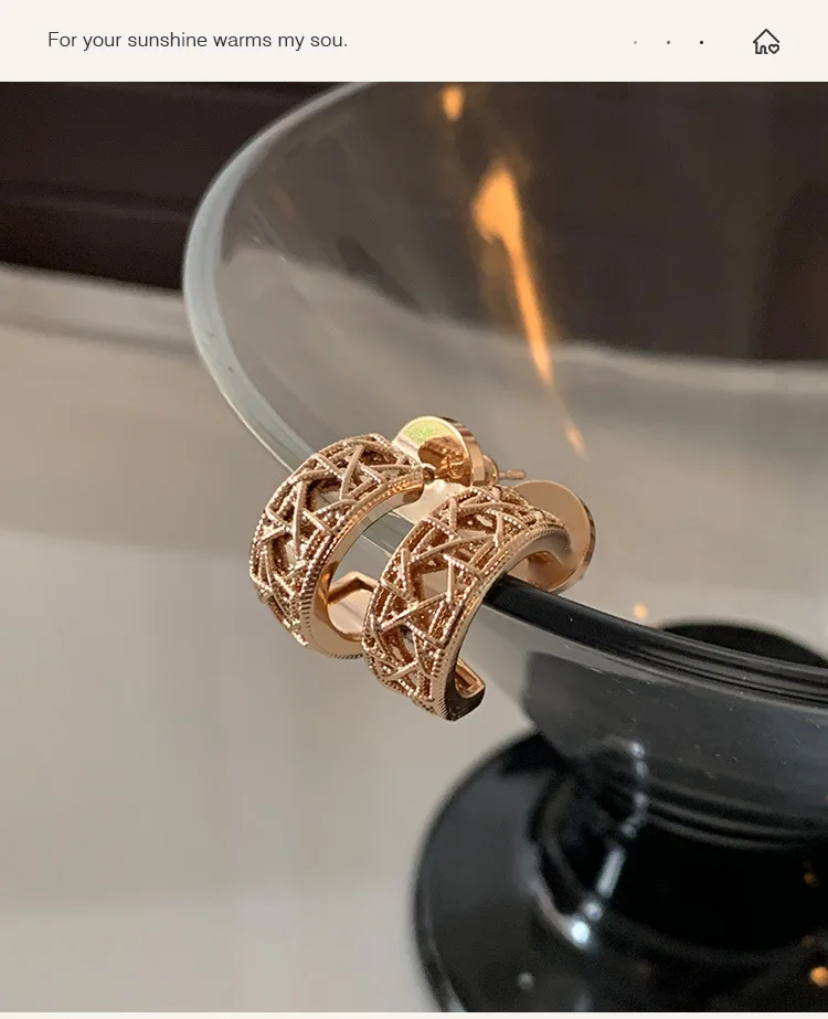 Roségold Hexagramm Runde Ohrstecker für Damen, 18K Vergoldet, Premium-Ohrringe, Leichter Luxus Vintage-Stil Schmuck Geschenk – Detail 6