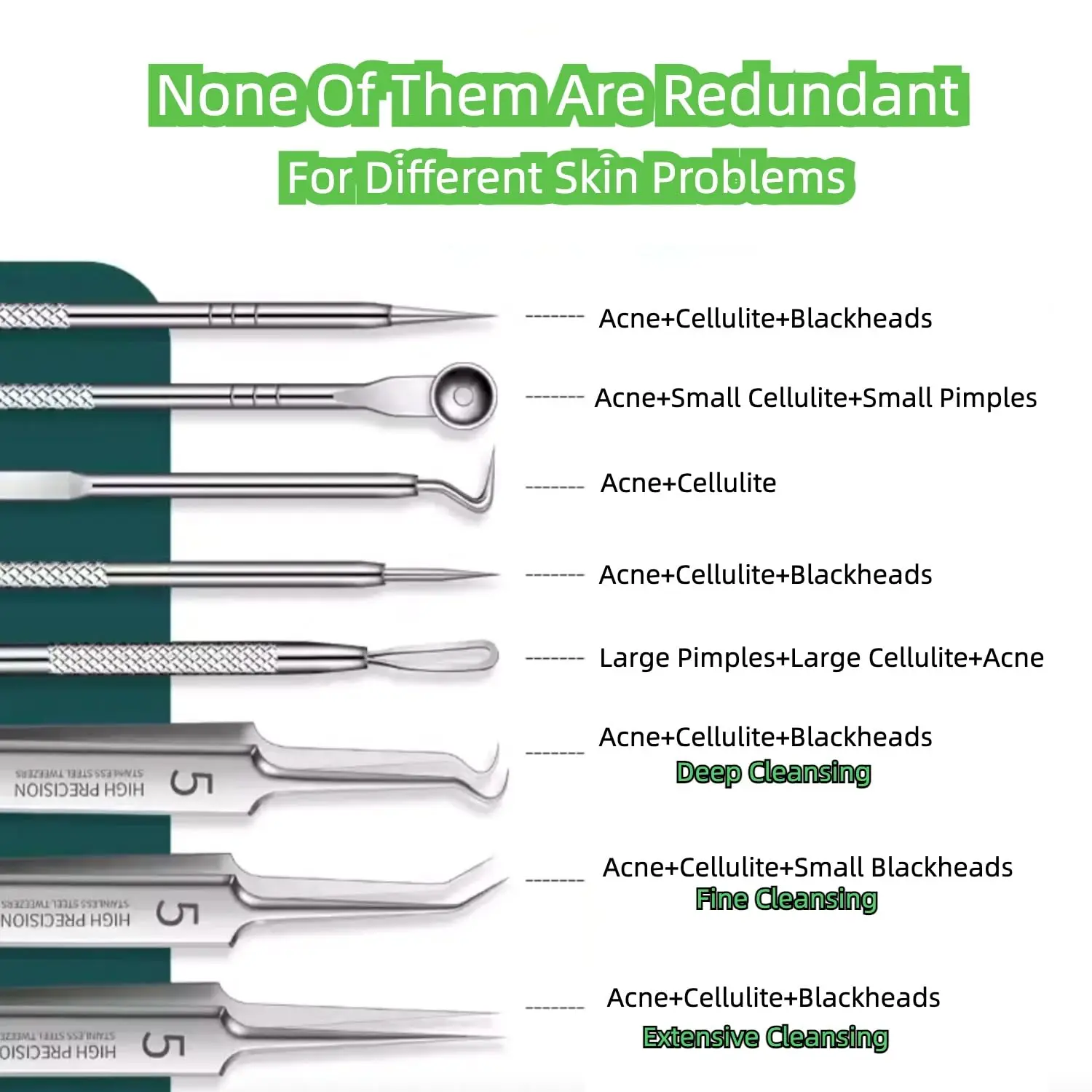 1/8 قطعة PcCell البثور مزيل الرؤوس السوداء كليب الترا غرامة الملقط النقاط السوداء البثرة النازع حب الشباب إبرة منظف للوجه الجلد #2