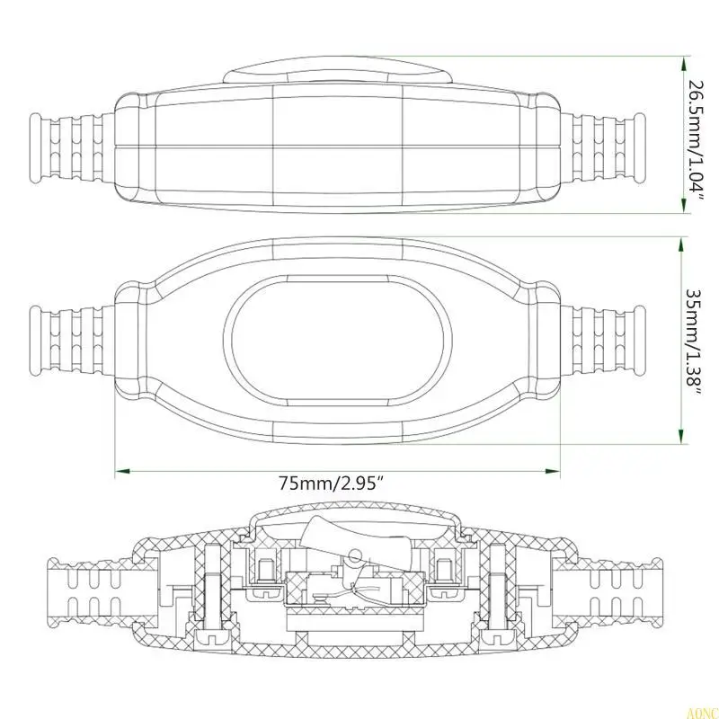 A0NC Черный водонепроницаемый встроенный шнурный переключатель 3A 250 В.