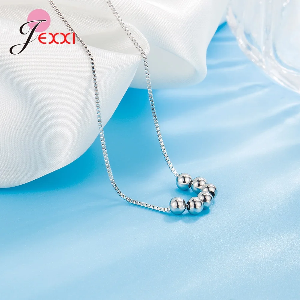 

Simple Fashion Genuine 925 Sterling Silver Round Ball Beads Choker Necklaces For Women High Quality Jewelry Accessories