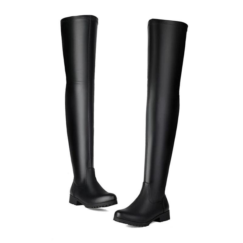 SIMLOVEYO New Winter Autumn Over Knee Boots 3.5cm Square Heel Zip Round Toe Leather Thigh High Fashion Big Size 45 46 47 48 US17