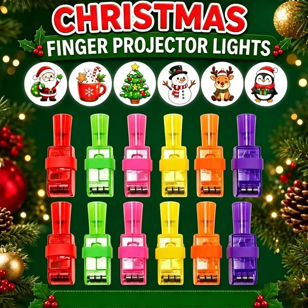 12/24pcs Christmas Halloween Finger Projector Lights Cartoon Santa Snowman LED Finger Lamp Holiday Party Favors Novelty Toys