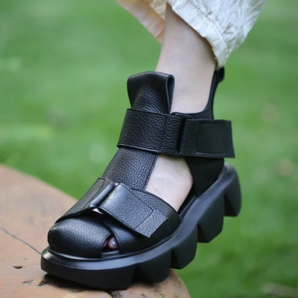 

Birkuir сандалии на платформе с закрытым носком, женские высокие сандалии на толстом каблуке с крючками и петлями, легкие шлепанцы из натуральной кожи на плоском каблуке