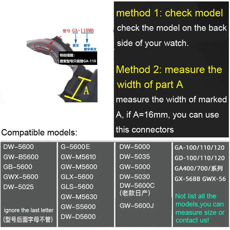 22mm to 16mm Stainless Steel Watch Strap Adapter for Casio G-SHOCK DW5600 GA110 Connectors GSHOCK Watchband DIY Converter