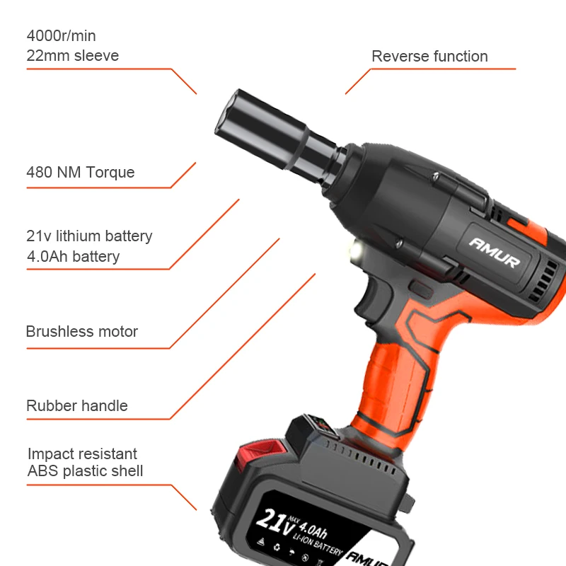 21V 480N.m Brushless Electric Impact Wrench Cordless Wrench Socket Rechargeable Screwdriver High Power Impact Plat