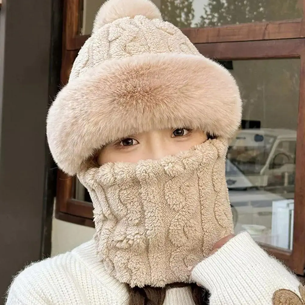 Winter-Schal-Set mit Kapuze für Damen, Plüsch-Hals, warm, Russland, Outdoor, Ski, winddicht, Mütze, dicker Plüsch, flauschige Mützen, Fahrradmütze – Detail 7