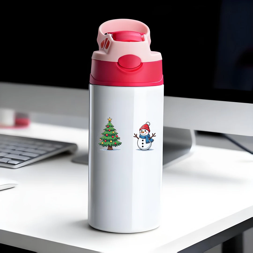 

304 Stainless Steel Insulated Cup + Cartoon Christmas Tree & Snowman Straw Cup Kids Water Bottle Christmas Gift Set