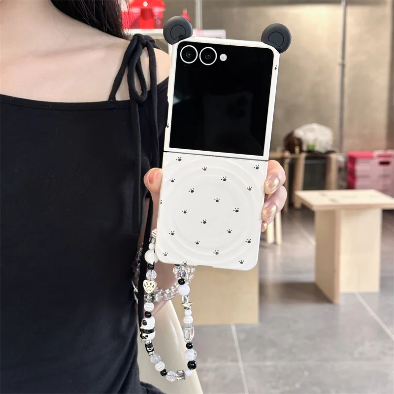 

Для Samsung Galaxy Z Flip 7, 6, 5, 4, 3, чехол с рисунком кошачьей лапы, подставка, магнитный волнистый чехол с браслетом