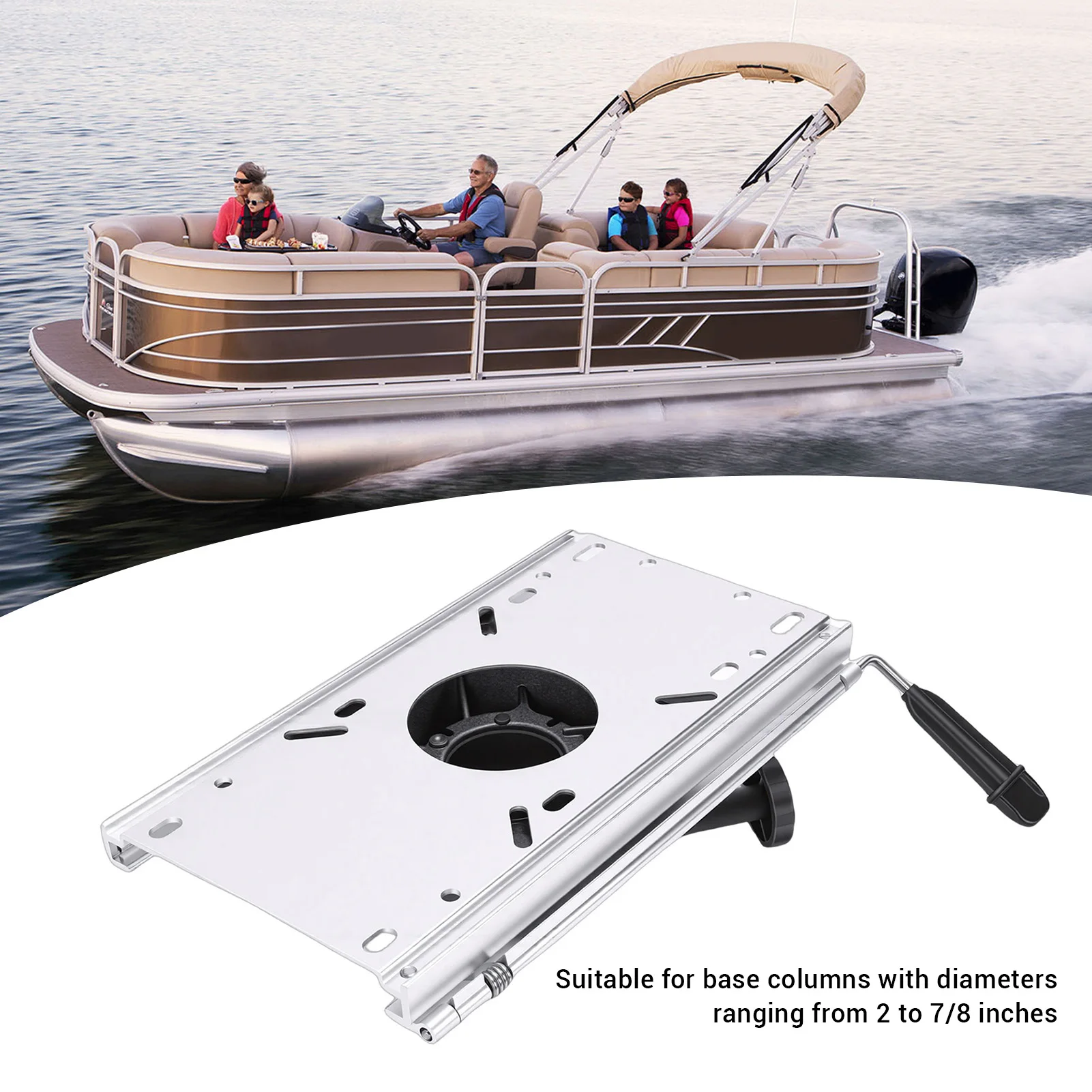 Boat Seat Slider 5.51in Front Back Sliding Adjustment Aluminum Alloy with Handle and Locking Seat Mount for 2-7/8 Inch Diameter