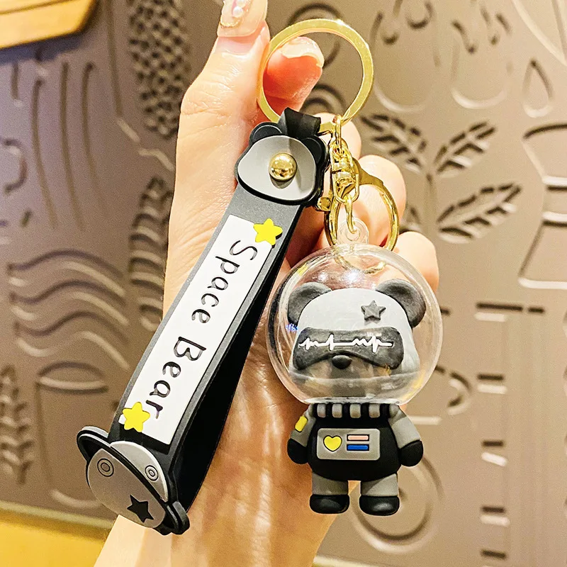 Cartoon Heart Space Bear Doll Key Chain Pendant Cool Vacuum Oxygen Mask Electromagnetic Wave Jupiter Explore Bear Keyring Gift