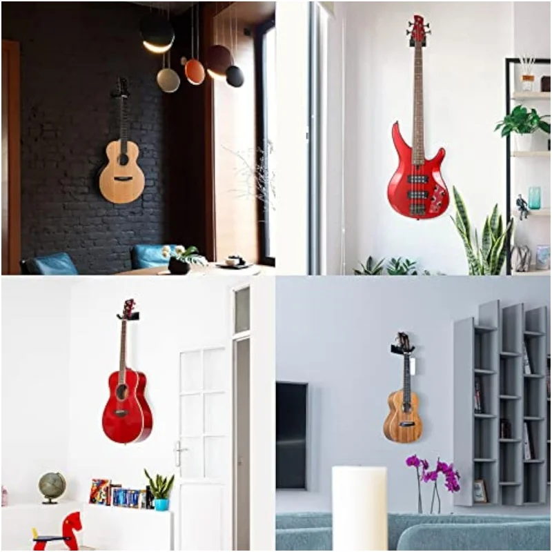 Guitar Wall Mount 2 Pack Guitar Black Wall Hanger Hook Metal Guitar Holder Bass Electric Acoustic Ukulele Bracket Guitar Hanger