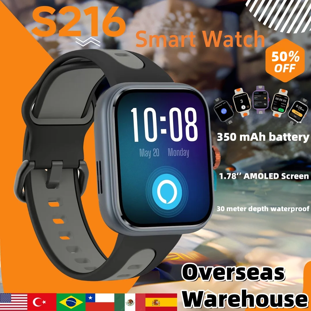 

S216 Смарт-часы с GPS, Bluetooth-вызовом Alexa, встроенным AMOLED-экраном 1,78 дюйма, водонепроницаемые, мониторинг здоровья, спортивные умные часы, подарок