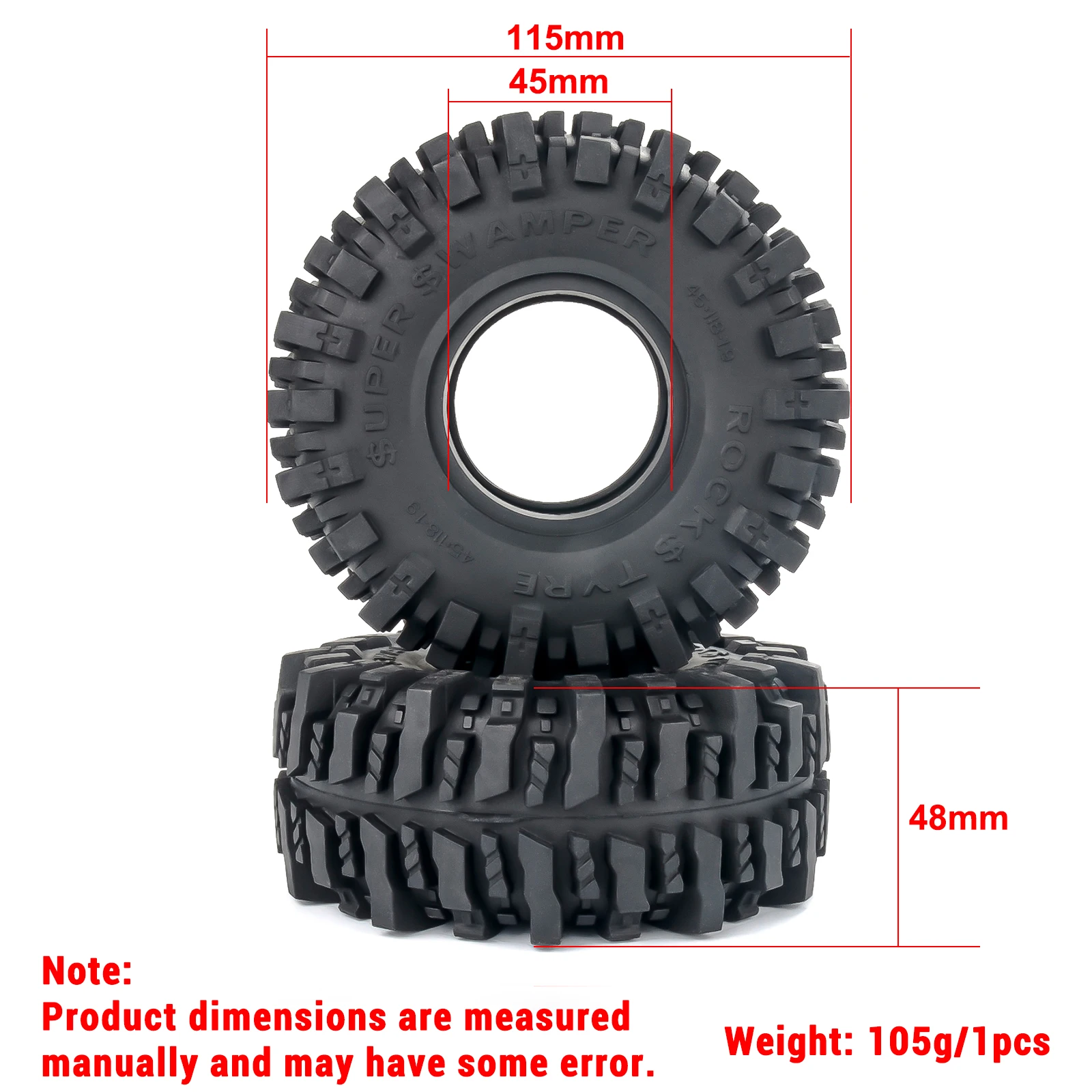 PYFORE 1,9 Zoll 115x48mm Kletterreifen für 1/10 1/8 RC Modellauto Crawler Zubehör – Detail 1