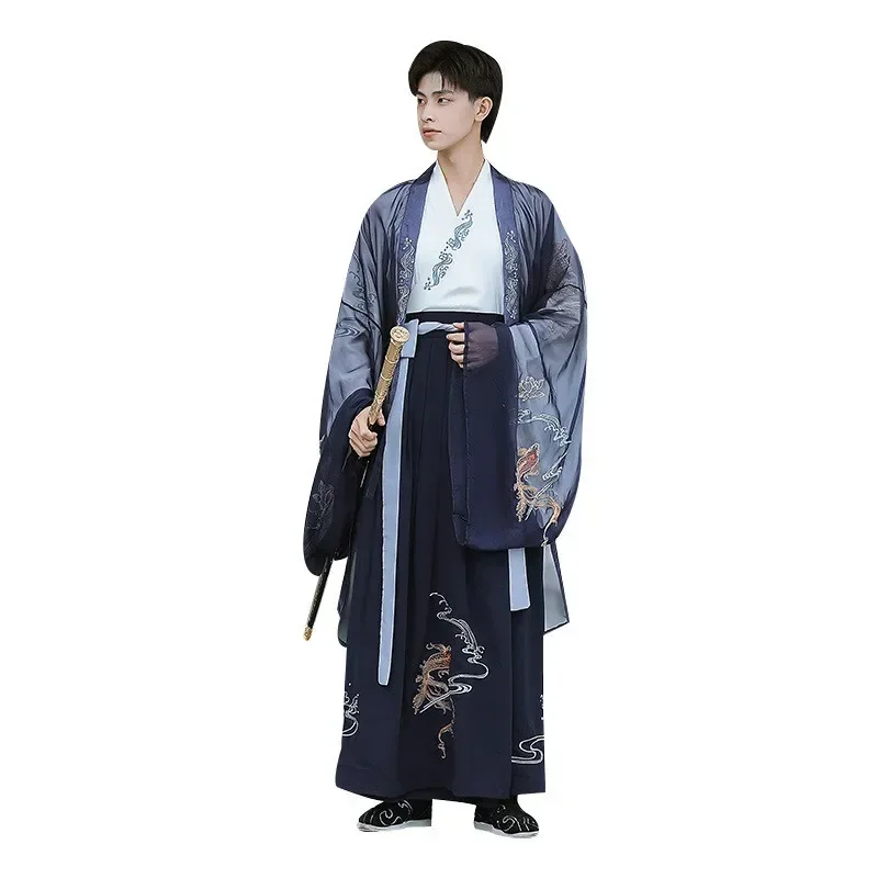 Traje tradicional de espadachín de la Dinastía Han antigua para hombre, traje de Hanfu, traje de escenario de Cosplay folclórico chino, vestido de fiesta de Carnaval