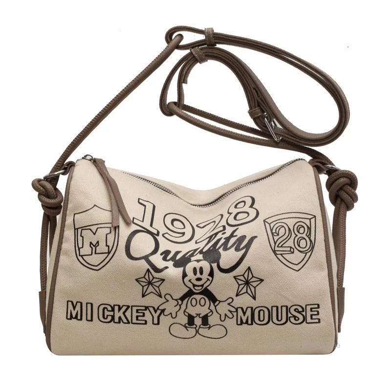 Disney Mickey Mouse American Style Canvas Bag Large Capacity Y2k College Students Handbag New Fashionable Cartoon Crossbody Bag