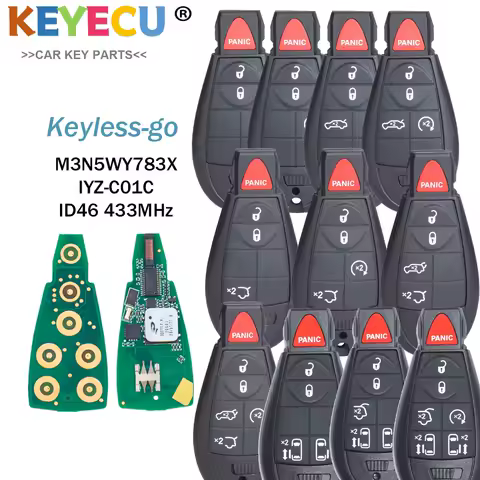 KEYECU Keyless go Remote Fobik for Dodge Caravan Chrysler Town &amp; Country Jeep for Jeep Cherokee Fob 433MHz - M3N5WY783X IYZ-C01C