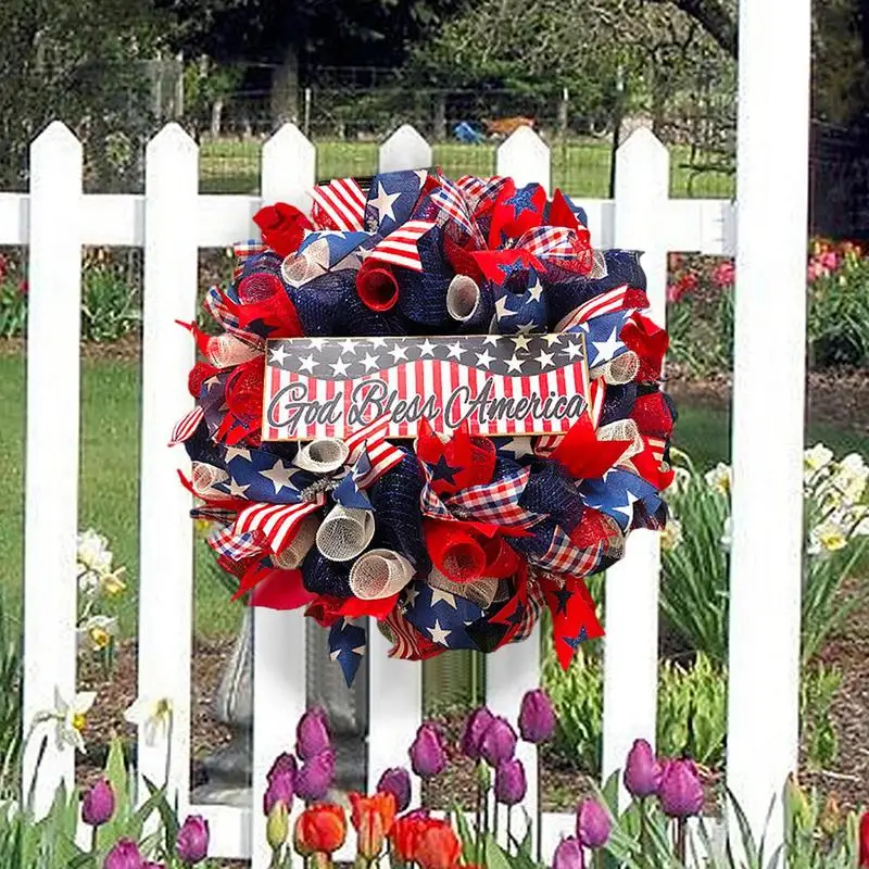 New 4th Of July Wreaths For Front Door American Flag Wreath Patriotic Americana Wreath Handcrafted Memorial Day Wreath Festival