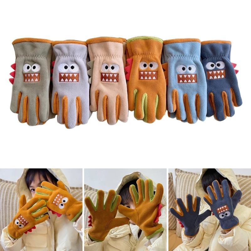 Kids Boy Gloves Winter 5-12 Years Coral Fleece Cartoon Shark Gloves Outdoor Keep Warm Thicken Cycling Children Girl Gloves