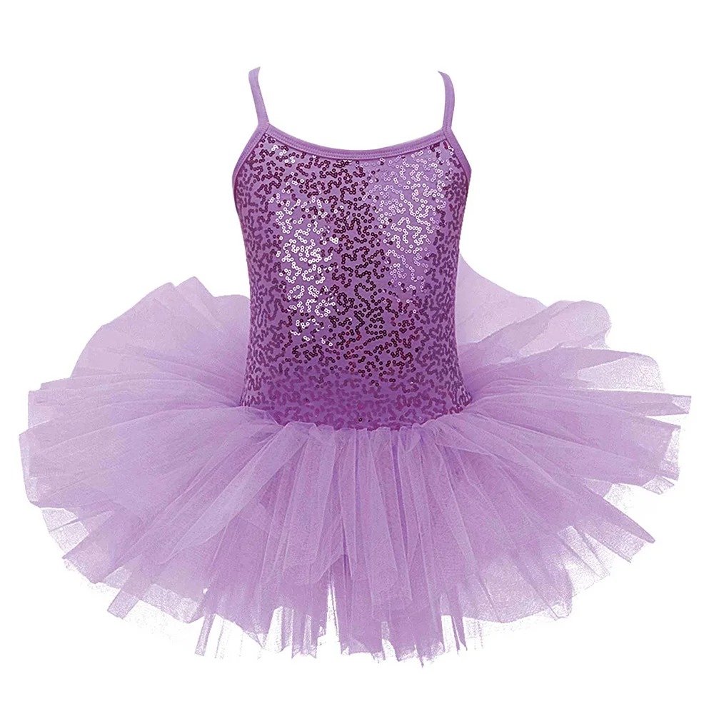 Kids Girls Professional Ballet Tutu Dress Sequins Sleeveless Gymnastics Workout Leotard Dance Dress Ballerina Costumes Dancewear