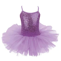 Kids Girls Professional Ballet Tutu Dress Sequins Sleeveless Gymnastics Workout Leotard Dance Dress Ballerina Costumes Dancewear