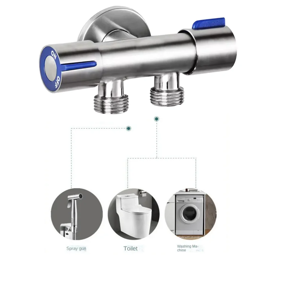 1 Inlet and 2 Outlet Dual Control Handle Stainless Steel Angle Valve, Suitable for Low Floors below 5th Floor