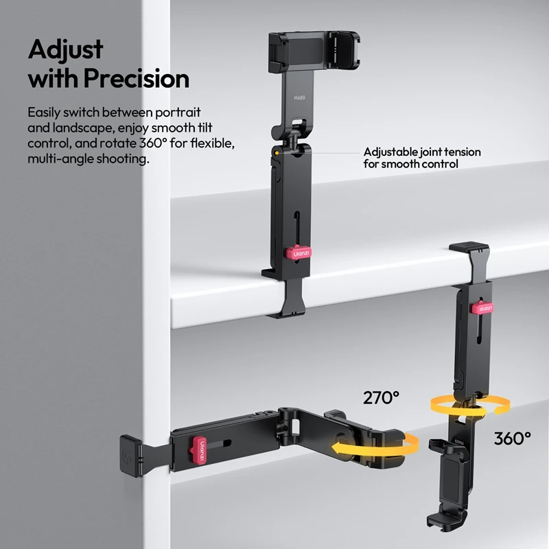 Ulanzi MA89 حامل هاتف جبل المشبك Selfie عصا ترايبود مع الحذاء البارد توسيع هيئة التصنيع العسكري الفيديو الضوئي للهواتف الذكية السفر مدونة فيديو #6
