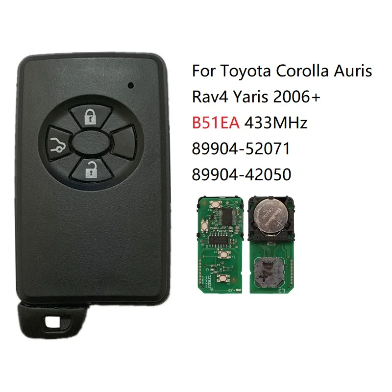 

CN007189 B51EA For Toyota Corolla Auris Rav4 Yaris 2006+ 3 Button 433MHz Smart Key 0780 PCB 4D Chip PN 89904-52071 89904-42050