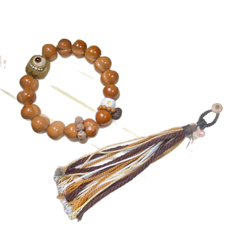 Houhou walnut smooth heart-shaped peach, deer antler, Katsura, one-eyed accessory, single-ring hand-held tassel Buddhist view 4