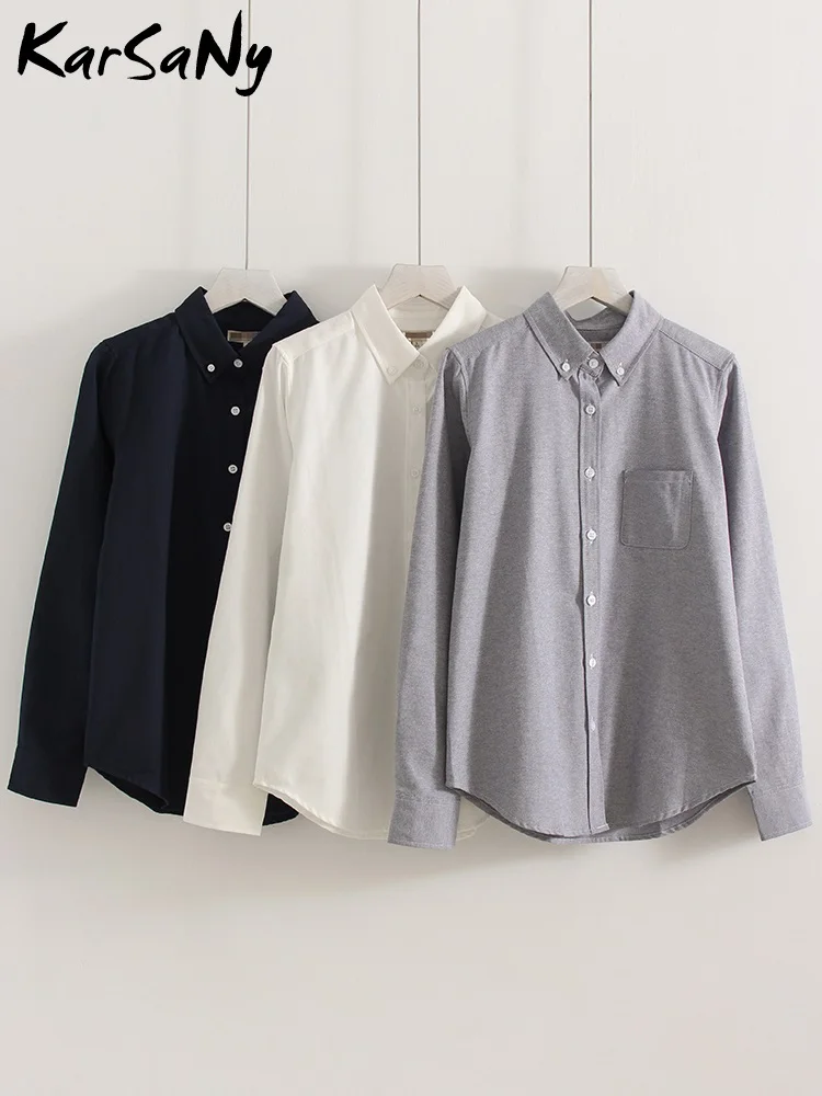 Slim Cotton Shirts Women Long Sleeves Autumn 2025 Elegant Officewear Blouses Lady Oxford Cloth Shirt Basic Women's Shirts Plain