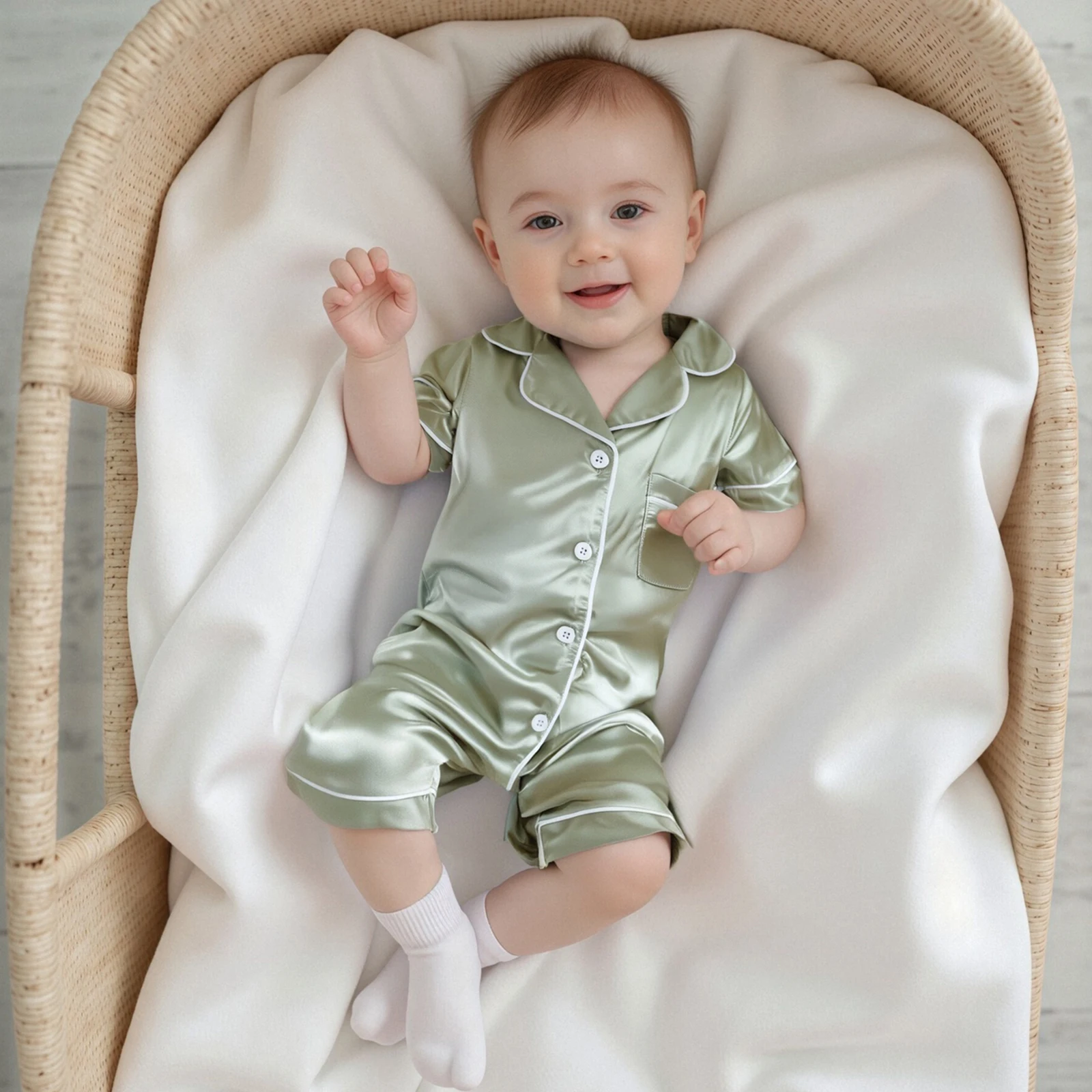 

Baby Girls Boys Pajamas Rompers Patchwork Turn Down Collar Short Sleeve Summer Bodysuits Jumpsuits Sleepwear