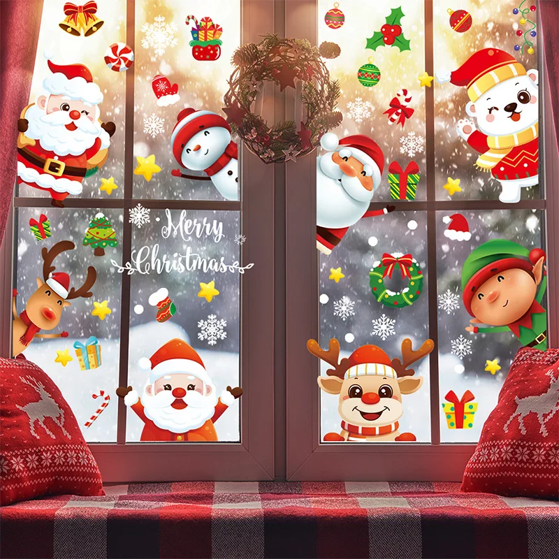 Christmas Window Stickers Merry Christmas Decorations For Home, Cristmas Ornament Xmas Navidad Natal Gifts New Year Stickers