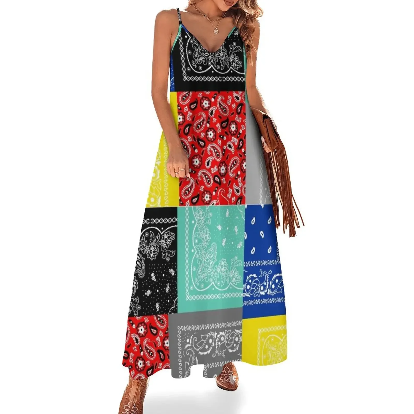 

Bandana paisley patchwork pattern Sleeveless Dress dresses women summer 2024 women's evening dress 2024 Dress