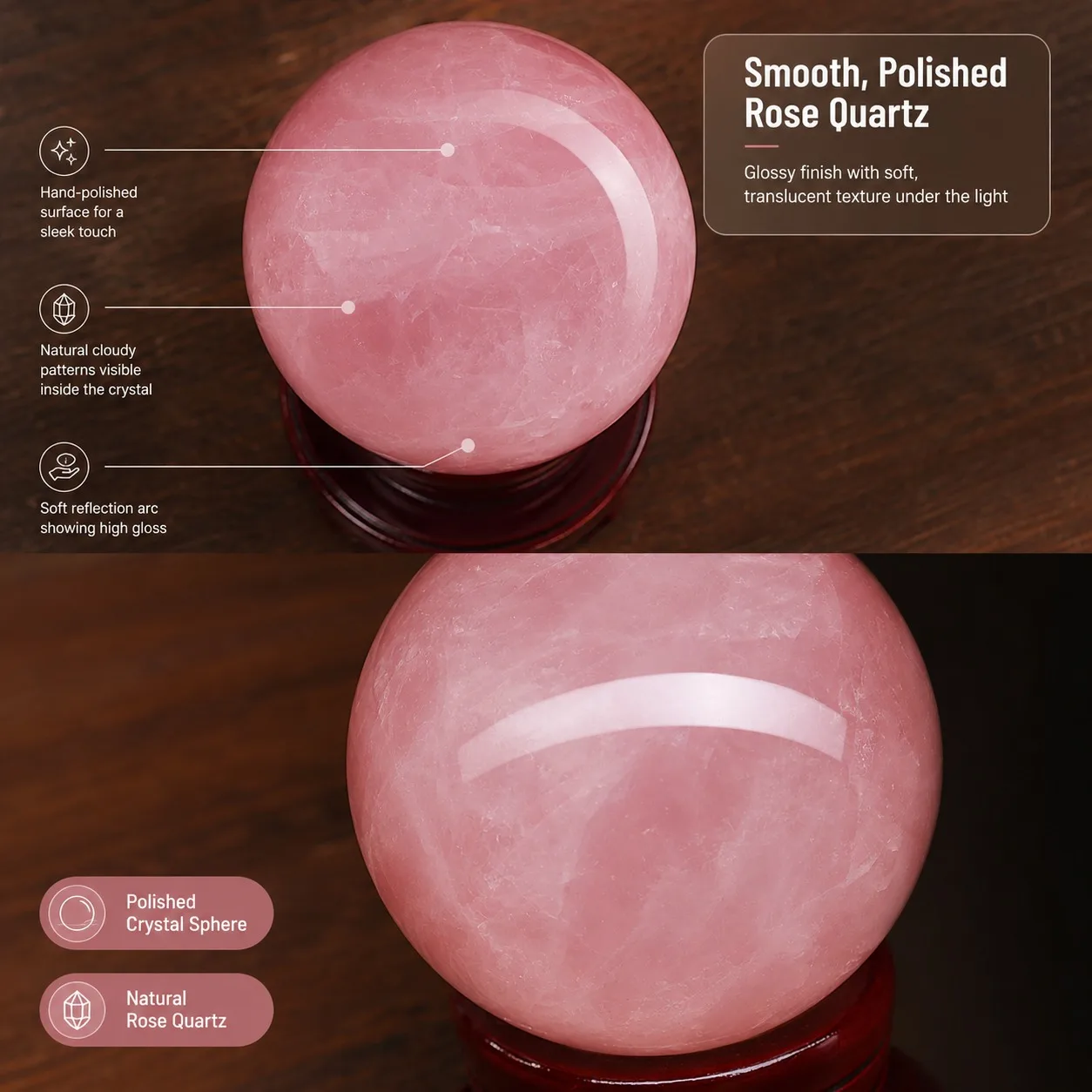 A pink rose quartz ball with a random style, suitable for mineral collectibles, perfect home collection art decoration, unique holiday gift, ideal choice for crystal enthusiasts