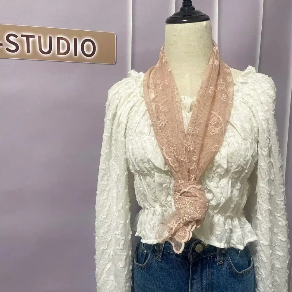 

Versatile Retro Women's Lace Scarf Elegant Long Summer Sunscreen Shawl Embroidered Flower Female Headscarf