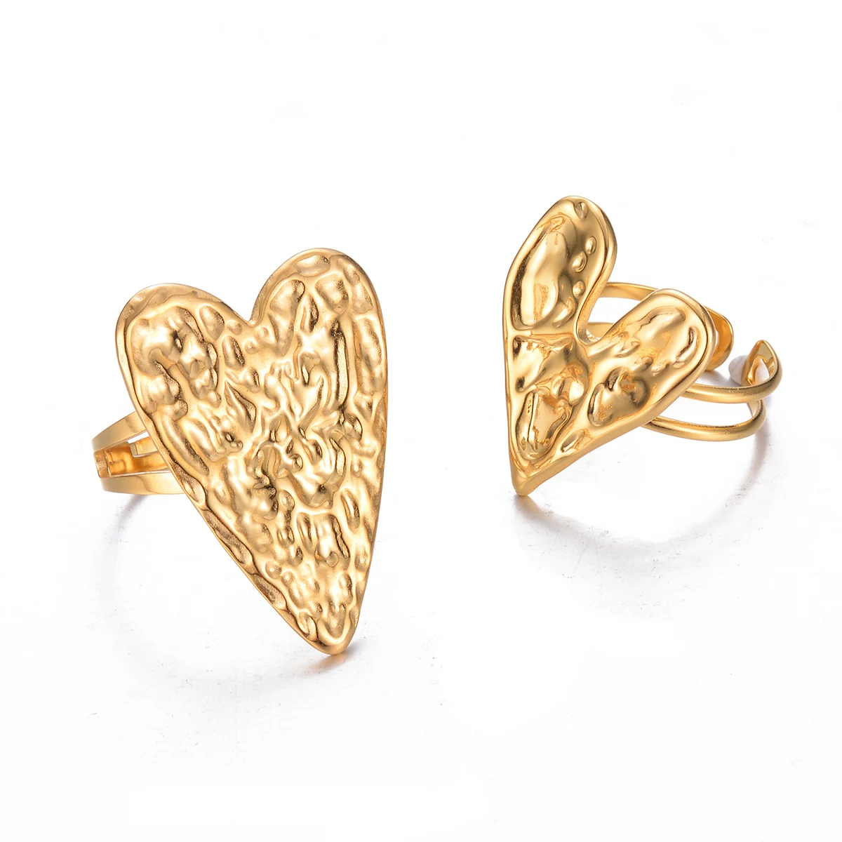 

Big Heart Rings for Women Exaggerated Luxury Adjustable Stainless Steel Gold Color Finger Rings Waterproof Jewelry Gift