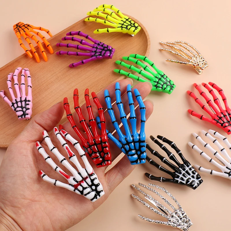 10Pcs/bag Creative Wacky Skeleton Hand Hair Clip Girl Halloween Hand Bone Claw Hair Accessories Holiday Decoration Children Gift