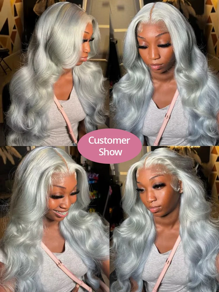 Silver Grey Body Wave Human Hair Wigs Brazilian Ash Grey Color 13x6 HD Lace Frontal Wig 250 Density Pre Plucked Natural Hairline image 4