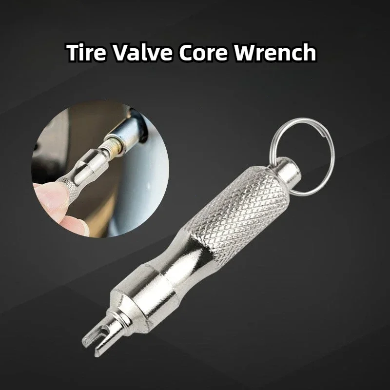 Universal Tire Repair Screwdriver Stainless Steel Rustproof Valve Key with Keychain for Car Motorcycle Roadside Emergency Repair