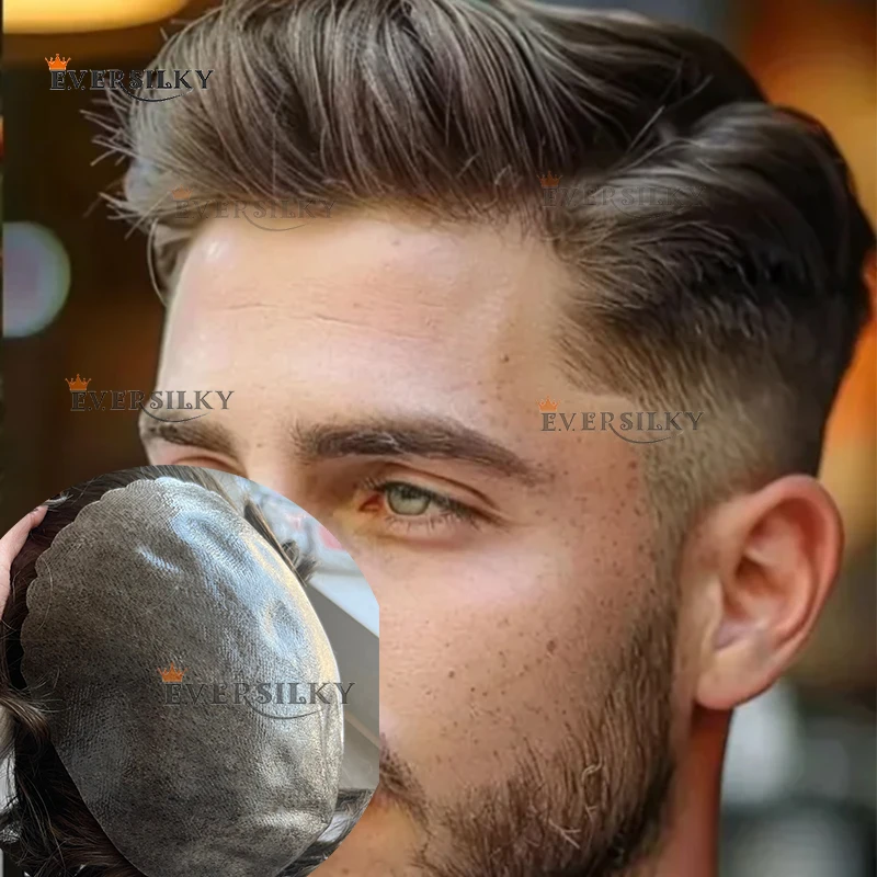 

Мужские коричневые # 3 # 6 # Мужской парик из натуральных волос с естественной линией роста, сверхпрочный, на полной полиуретановой основе (микропротез), серый 1B80, 1B65