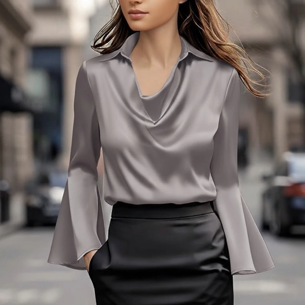 Abito a camicia primaverile Colletto alto autunnale Stile regolare Top da donna casual Design semplice ed elegante alla moda