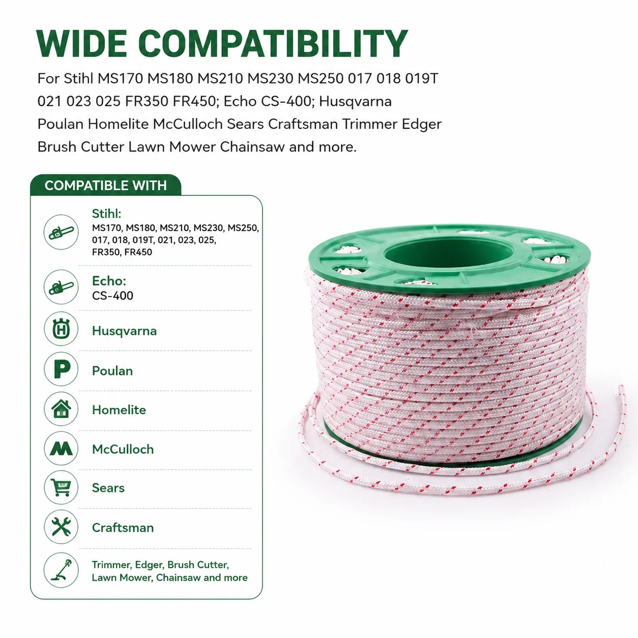 Pull Cord Starter Rope 4.0mm 100M for Stihl MS170 MS180 MS210 MS230 MS250 017 018 019T 021 023 025 FR350 FR450 Echo CS-400 Edger