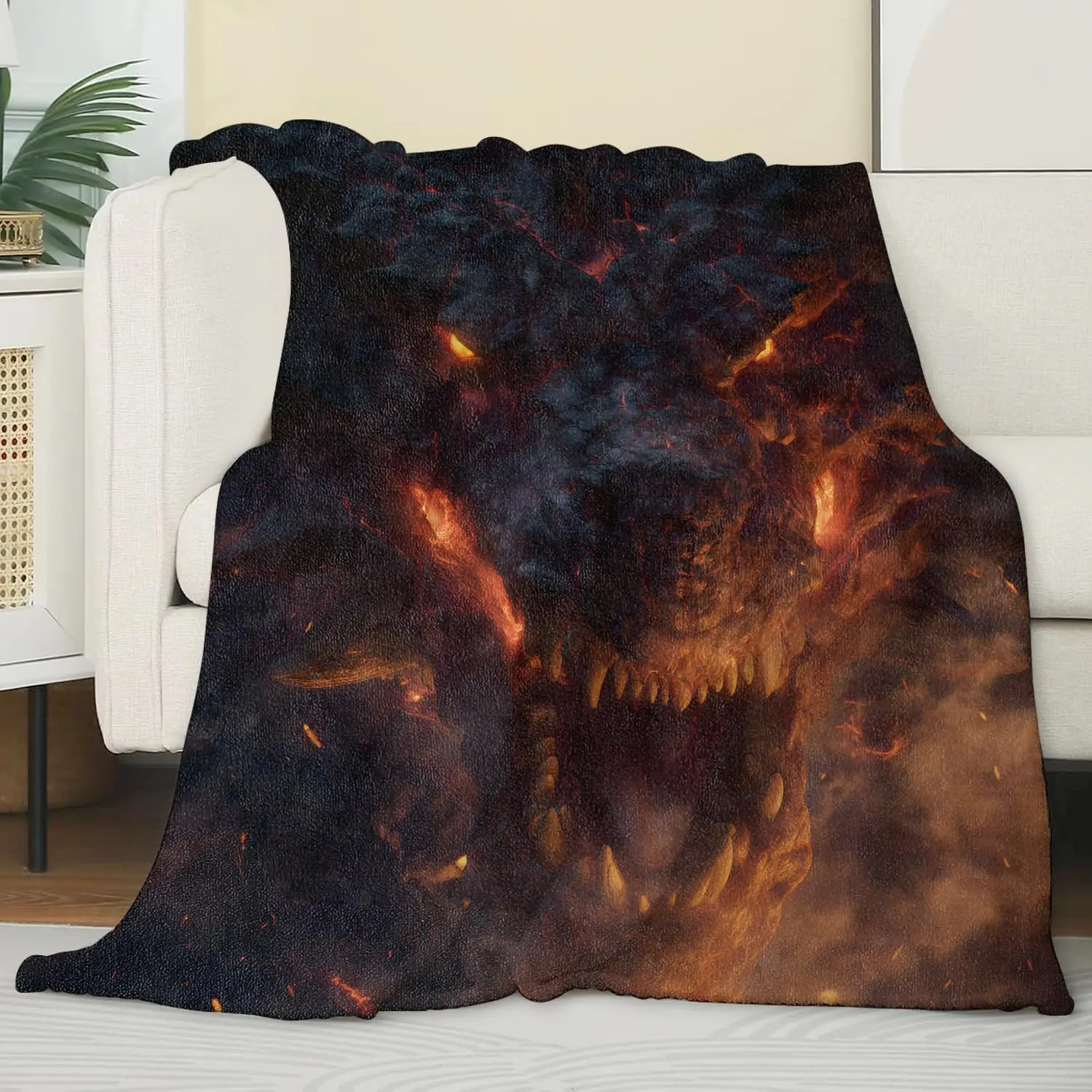 Majestic Fiery Dragon Throw Blanket Polyester Flannel Home Decor Halloween Nightmare Beast Scary Monster Cozy Luxury Accent Bed